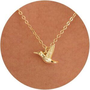 ⚡14k Gold Plated Women Hummingbird Pendant Necklace Elegant Bird Charm Jewelry